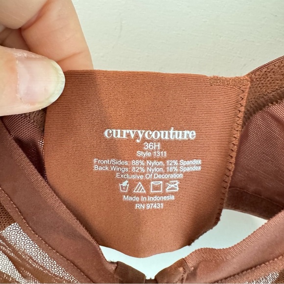 NWT Curvy Couture Sheer Mesh Full Coverage Unlined Underwire Bra Brown 36H - Picture 3 of 6
